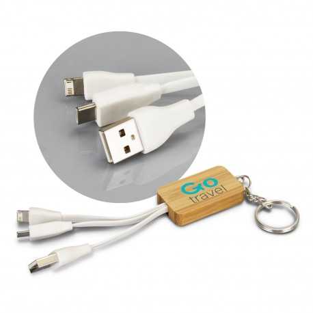 USB Hubs & Cables  - Bamboo Charging Cable Key Ring - Rectangle