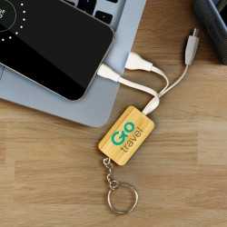 USB Hubs & Cables  - Bamboo Charging Cable Key Ring - Rectangle