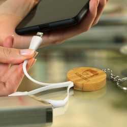 USB Hubs & Cables  - Bamboo Charging Cable Key Ring - Round