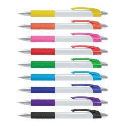 Plastic Promotional Pens  - Cleo White Barrel Plastic Pen