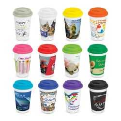 Reusable Coffee Cups - Plastic & Ceramic  - Aztec Double Wall Coffee Cup - Full Colour