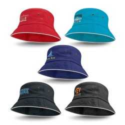 Wide Brim Hats  - Bondi Bucket Hat - White Sandwich Trim