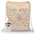 Cotton &amp; Calico Tote Bags - Squiggle Calico Drawstring Bag + Crayon set