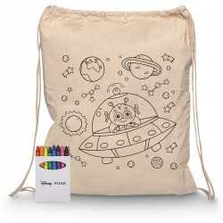 Cotton & Calico Tote Bags  - Squiggle Calico Drawstring Bag + Crayon set