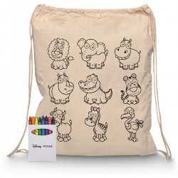 Cotton & Calico Tote Bags  - Squiggle Calico Drawstring Bag + Crayon set