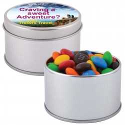 Sweets in Tin Packs  - M&Ms in Silver Round Tin