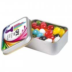 Promotional Jelly Beans  - Assorted Colour Mini Jelly Beans in Silver Rectangular Tin