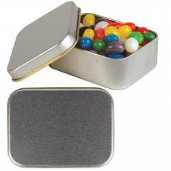 Promotional Jelly Beans  - Assorted Colour Mini Jelly Beans in Silver Rectangular Tin