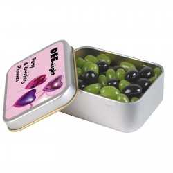 Promotional Jelly Beans  - Corporate Colour Mini Jelly Beans in Silver Rectangular Tin