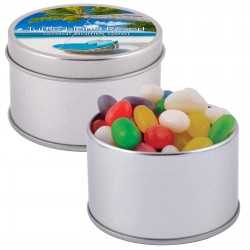 Promotional Jelly Beans  - Assorted Colour Mini Jelly Beans in Silver Round Tin