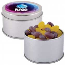 Promotional Jelly Beans  - Corporate Colour Mini Jelly Beans in Silver Round Tin