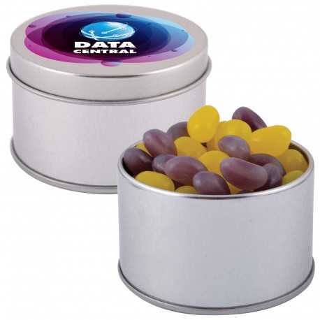 Promotional Jelly Beans  - Corporate Colour Mini Jelly Beans in Silver Round Tin