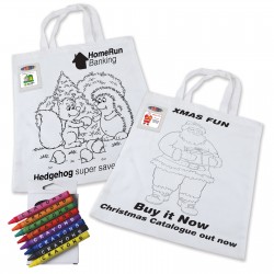 Fashion Tote Bags  - Colouring Short Handle Cotton Bag & Crayons