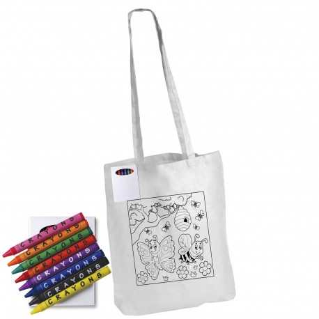 Fashion Tote Bags  - Colouring Long Handle Cotton Bag & Crayons