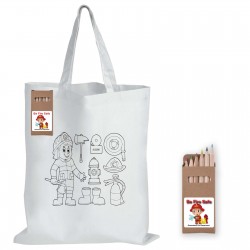 Fashion Tote Bags  - Colouring Short Handle Cotton Bag & Pencils