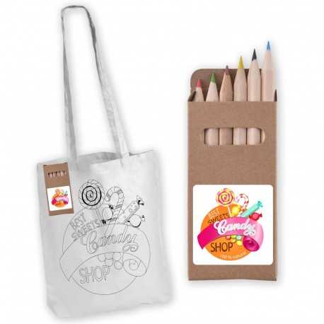 Fashion Tote Bags  - Colouring Long Handle Cotton Bag & Pencils