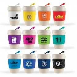 Reusable Coffee Cups - Plastic & Ceramic  - Kick Eco Coffee Cup / Silicone Band 320ml
