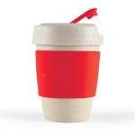 Reusable Coffee Cups - Plastic &amp; Ceramic - Kick Eco Coffee Cup / Silicone Band 320ml