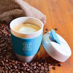 Reusable Coffee Cups - Plastic & Ceramic  - Kick Eco Coffee Cup / Silicone Band 320ml
