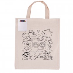 Cotton & Calico Tote Bags  - Colouring Short Handle Calico Bag & Crayons
