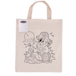 Cotton &amp; Calico Tote Bags - Colouring Short Handle Calico Bag &amp; Crayons