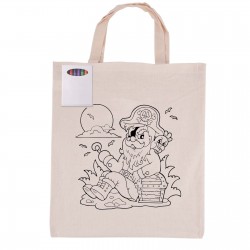 Cotton & Calico Tote Bags  - Colouring Short Handle Calico Bag & Crayons