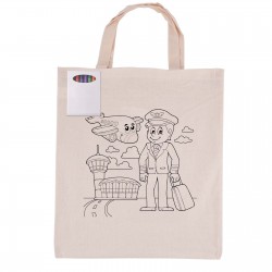 Cotton & Calico Tote Bags  - Colouring Short Handle Calico Bag & Crayons