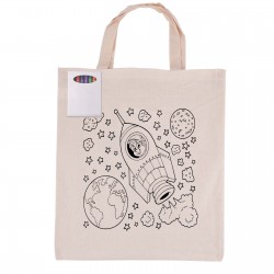 Cotton & Calico Tote Bags  - Colouring Short Handle Calico Bag & Crayons