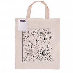 Cotton & Calico Tote Bags  - Colouring Short Handle Calico Bag & Crayons