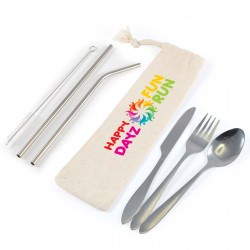Homeware Products  - Banquet Stainless Steel Cutlery & Straw Set in Calico Pouch