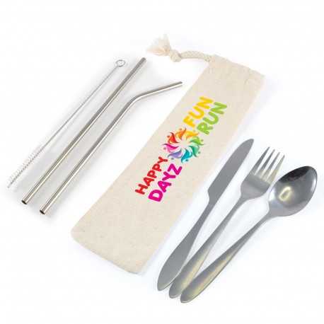 Homeware Products  - Banquet Stainless Steel Cutlery & Straw Set in Calico Pouch