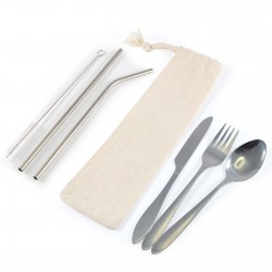 Homeware Products  - Banquet Stainless Steel Cutlery & Straw Set in Calico Pouch