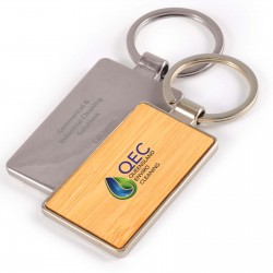 Metal Keyrings  - Rectangle Bamboo Zinc Keytag