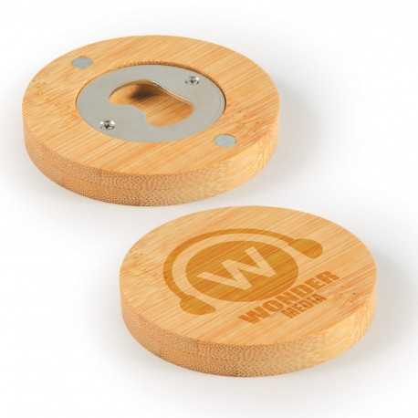 Bottle Openers  - Discus Bamboo Bottle Opener Coaster