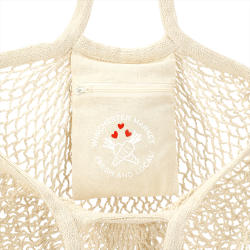 Non Woven Tote Bags  - Riviera Cotton Mesh Market Bag w/ Zippered Pouch