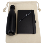 Drawstring Bags &amp; Back Sacks  - Gift Set - Cotton Drawstring Bag, Insulated Bottle, Journal &amp; Pen