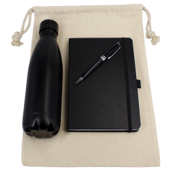 Drawstring Bags & Back Sacks  - Gift Set - Cotton Drawstring Bag, Insulated Bottle, Journal & Pen