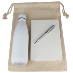 Drawstring Bags &amp; Back Sacks  - Gift Set - Cotton Drawstring Bag, Insulated Bottle, Journal &amp; Pen