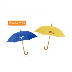Custom Made Umbrellas  - RPET Wooden Umbrella with Curved Handle
