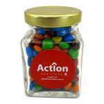 100g M&amp;Ms Packed in Small Glass Square Jars