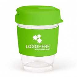 branded 340ml Clear Plastic Karma Kup with Plastic Flip Lid, from our range of promotional Reusable Coffee Cups - Plastic & C...