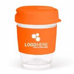 branded 340ml Clear Plastic Karma Kup with Plastic Flip Lid, from our range of promotional Reusable Coffee Cups - Plastic & C...