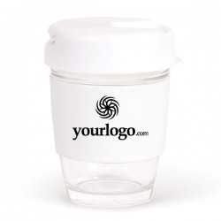 branded 340ml Clear Plastic Karma Kup with Plastic Flip Lid, from our range of promotional Reusable Coffee Cups - Plastic & C...