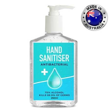 Hand Sanitisers & Wipes  - 250ml -75% Australian Made Antibacterial Hand Sanitiser Gel