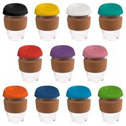 Reusable Coffee Cups - Glass  - 340ml Glass Karma Kup Cork Band Silicon lid
