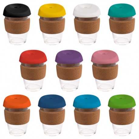 Reusable Coffee Cups - Glass  - 340ml Glass Karma Kup Cork Band Silicon lid