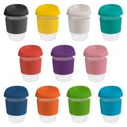 Reusable Coffee Cups - Plastic & Ceramic  - 340ml Clear Plastic Karma Kup with Silicon Lid