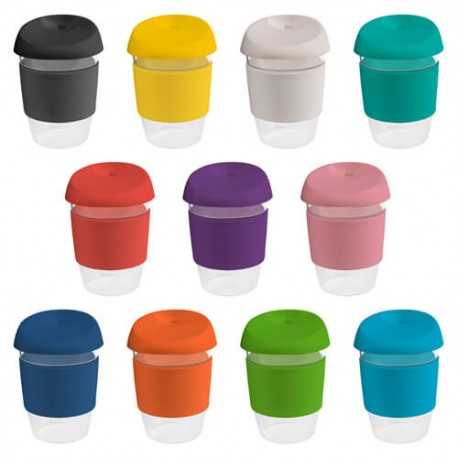 Reusable Coffee Cups - Plastic & Ceramic  - 340ml Clear Plastic Karma Kup with Silicon Lid