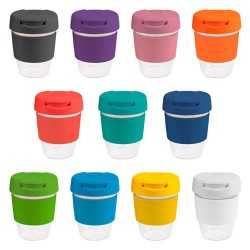 Reusable Coffee Cups - Plastic & Ceramic  - 235ml Clear Plastic Karma Kup Plastic Flip Lid