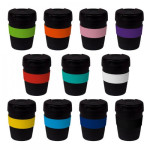 Reusable Coffee Cups - Plastic &amp; Ceramic - 235ml Black Stainless Steel Karma Kup Plastic Flip Lid